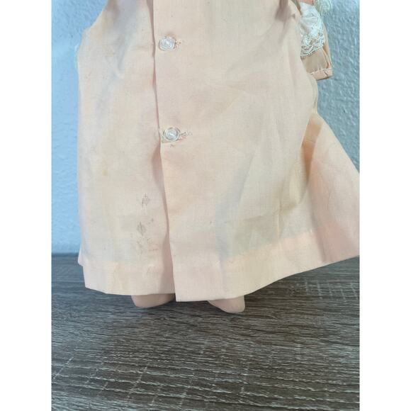 Vintage Eegee Softina Baby Doll Peach Dress Bonnet 1950s Vinyl 17” EG Marked - Picture 13 of 13